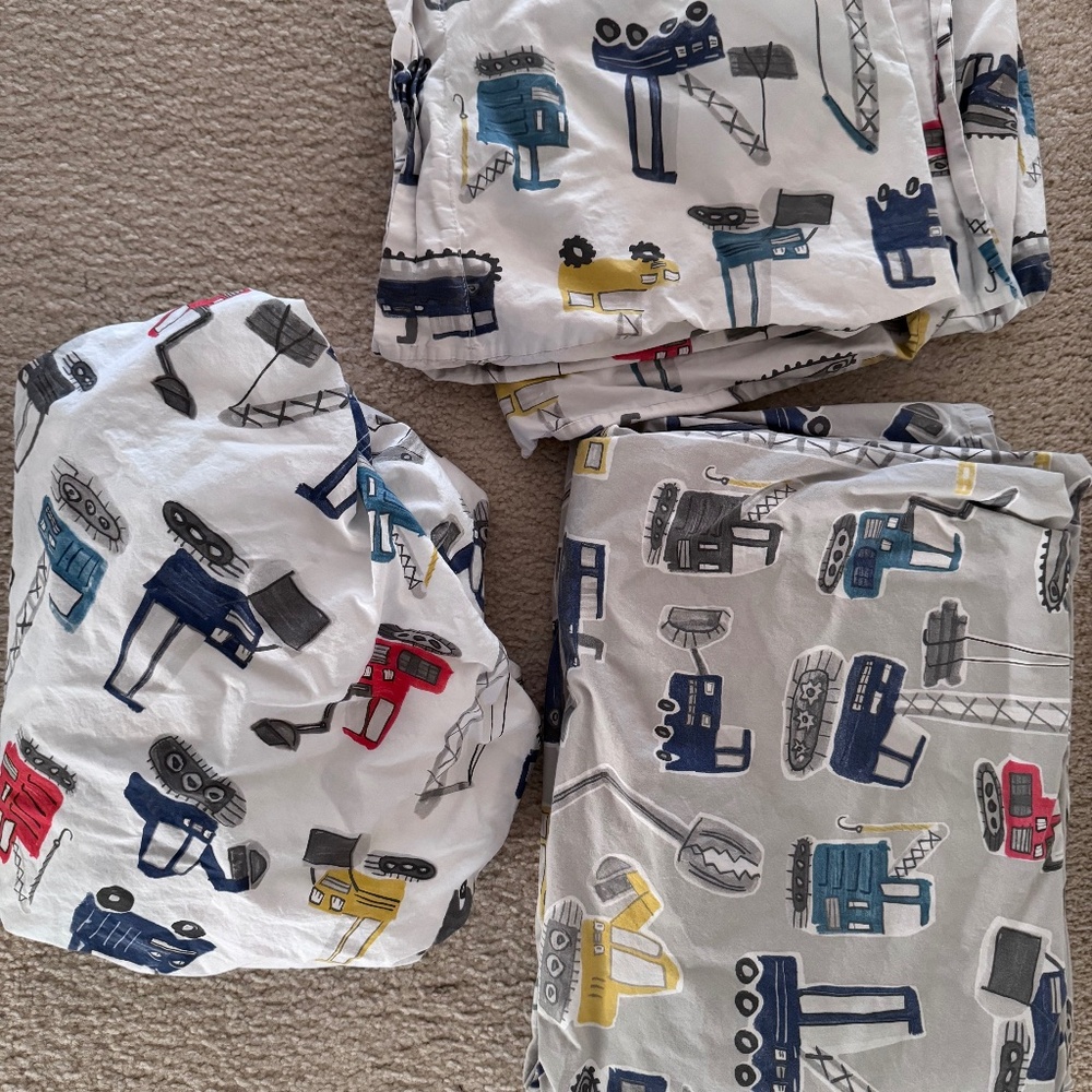 Pottery Barn Kids Construction Trucks twin Sheet, Duvet, pillow cases
